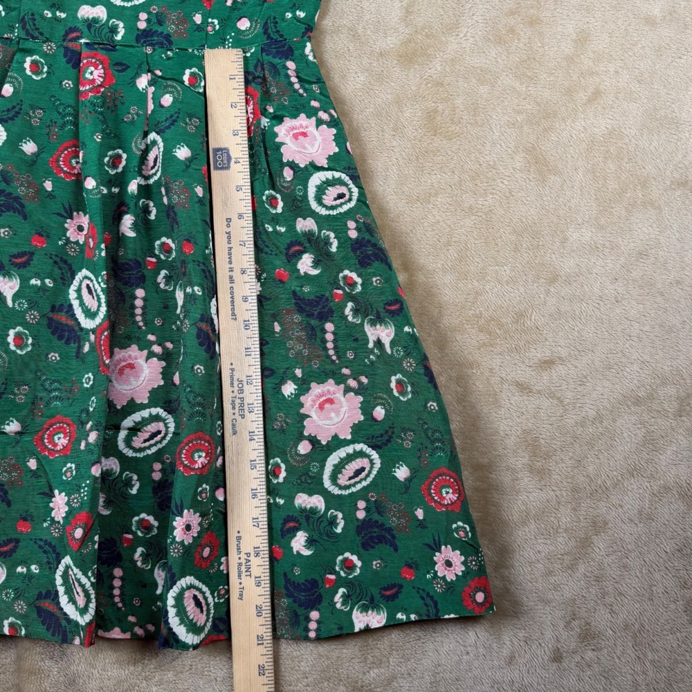 ModCloth Green Floral Fit & Flare Dress Cap Sleeve Pockets Tulle Lining Medium - Picture 6 of 11
